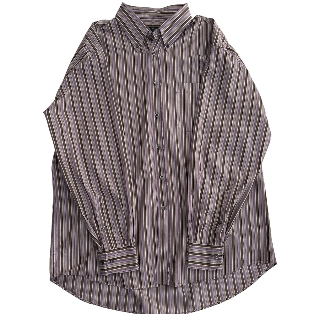 Canali Sportswear Men's XXL Purple Brown Stripe Button Long Sleeve Dress Shirt